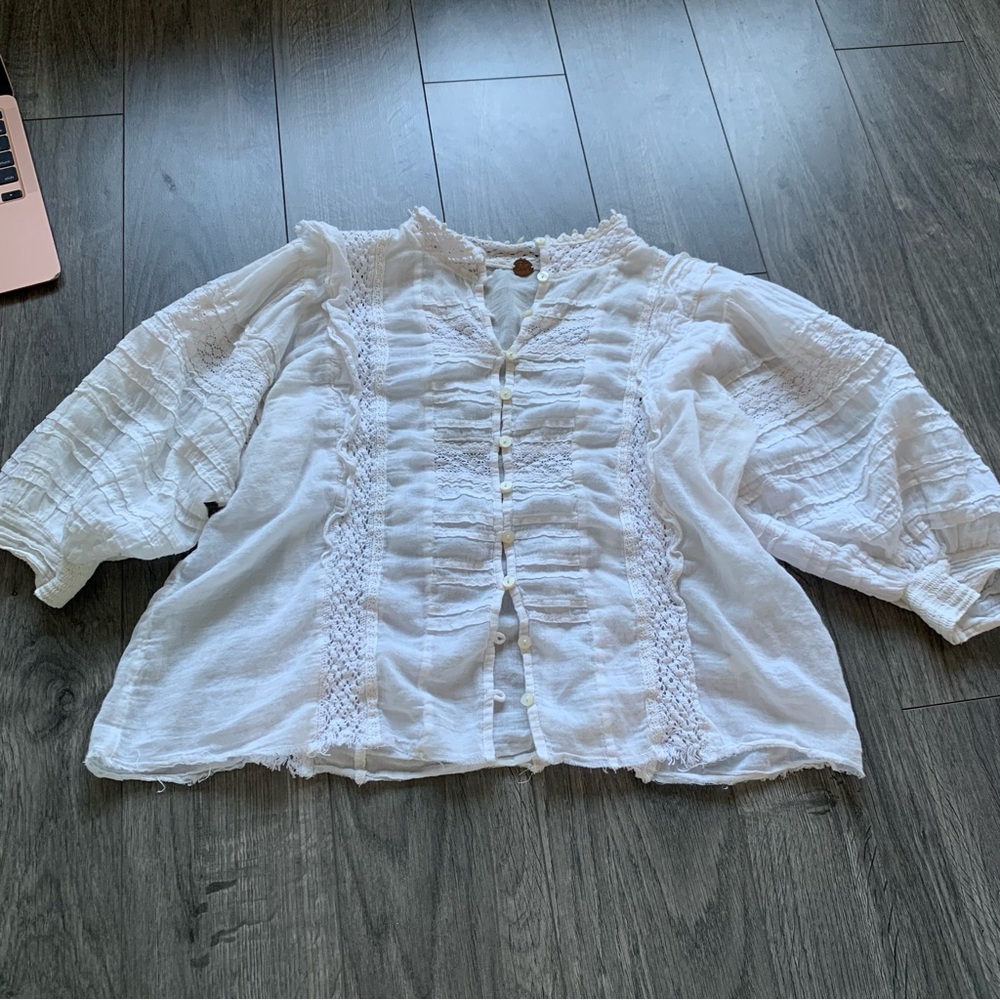 Free People Cotton White Lace Detail Women's Top